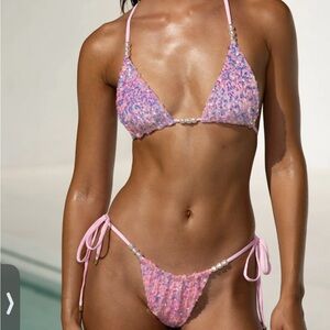 Pink Sequin Triangle Bikini Set - Women Swim